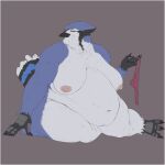  1:1 absurd_res anthro areola avian beak belly big_belly big_breasts bird black_beak blue_body blue_jay border breasts corvid female full-length_portrait grey_background hi_res jay_(bird) morbidly_obese morbidly_obese_anthro morbidly_obese_female mouth_closed navel new_world_jay nipples nude obese obese_anthro obese_female oscine overweight overweight_anthro overweight_female passerine pink_areola pink_nipples portrait simple_background solo unsigned upai white_body white_border yellow_eyes 