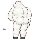  alanottaviano anthro barazoku belly butt clothing footwear fur hi_res male mammal musclegut muscular muscular_male overweight overweight_male polar_bear socks solo ursid ursine white_body white_fur 