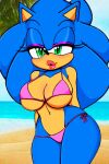  anthro beach bedroom_eyes bikini bimbofication bimbofied clothing crossgender curvy_figure hi_res narrowed_eyes pinup pose seaside seductive sega sonic_the_hedgehog sonic_the_hedgehog_(series) swimwear voluptuous 