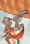  2022 absurd_res anthro ass_to_ass butt clenched_teeth convenient_censorship disney duo edtropolis eye_contact eyewear eyewear_only female fur glasses glasses_only half-closed_eyes hi_res holding_object holding_towel judy_hopps lagomorph leporid looking_at_another lutrine mammal mouth_closed mustelid narrowed_eyes nervous_smile nude nude_female outside rabbit raised_tail sam_(zootopia+) short_tail signature smile teeth towel towel_only whiskers zootopia zootopia+ 