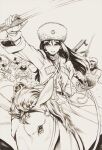  1girl army character_request cossack fur_hat girls_und_panzer greyscale hat holding holding_sword holding_weapon horseback_riding long_hair looking_at_viewer military military_uniform monochrome parted_lips riding russian_clothes sabaku_chitai shashka solo_focus sword traditional_media uniform ushanka weapon 
