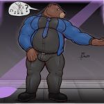  alanottaviano anthro barazoku belly brown_bear brown_body brown_fur bulge clothing fur hi_res male mammal musclegut muscular muscular_male overweight overweight_male party solo suit ursid ursine 