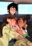  1boy 2girls big_hero_6 blush cum cum_in_mouth disney double_fellatio fellatio ffm_threesome group_sex highres hiro_hamada multiple_girls non-web_source oral penis threesome 