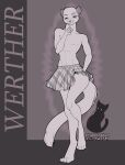  anthro bottomwear chandraken clothed clothing clothing_lift domestic_ferret girly hi_res looking_at_viewer male mammal mustela mustelid musteline one_eye_closed pinup pose raised_bottomwear raised_clothing raised_leg raised_skirt shush skirt skirt_lift solo teasing true_musteline werther wink winking_at_viewer 