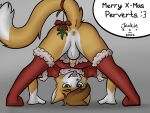  anthro anus balls bedroom_eyes bent_over brown_eyes brown_hair butt christmas christmas_clothing clothing domestic_cat felid feline felis fur genitals hair hi_res holidays humanoid_genitalia humanoid_penis jackie_(jackiekat) jackiekat legwear looking_at_viewer male mammal mistletoe narrowed_eyes open_mouth penis plant presenting presenting_hindquarters red_clothing seductive simple_background smile solo spread_legs spreading teasing teasing_viewer thigh_highs tongue tongue_out 