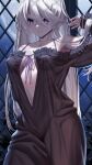  1girl absurdres armpits atelier_(series) atelier_ryza azur_lane bangs bare_shoulders black_nightgown blue_eyes blush breasts center_opening cleavage colored_skin covered_nipples crossed_bangs frilled_nightgown frills highres large_breasts lila_decyrus lila_decyrus_(moonlit_encounter) long_hair manzai_sugar moon nightgown no_bra pajamas pale_skin see-through smile very_long_hair white_hair white_skin 