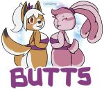  anthro blush breasts butt canid canine canis clothing digital_media_(artwork) dingo duo female fur hair hi_res lagomorph leporid looking_at_viewer looking_back mammal rabbit raised_tail simple_background tongue torifloop underwear 