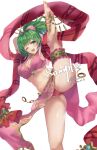  ;d bow breasts cameltoe cleavage commission dancer dated earrings fire_emblem fire_emblem:_genealogy_of_the_holy_war fire_emblem_heroes flexible green_eyes green_hair highres jewelry kevn large_breasts leg_hold leg_lift leg_up lene_(fire_emblem) midriff navel one_eye_closed paid_reward_available panties pink_bow pixiv_commission ponytail red_panties sample_watermark simple_background smile split standing standing_on_one_leg standing_split thigh_strap underwear white_background 