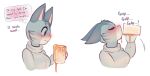  animal_crossing anthro beverage blush bodily_fluids breasts clothing colored_cum container cum cum_in_mouth cum_inside cup domestic_cat drinking drinking_cum ellipsis english_text exclamation_point eyes_closed felid feline felis female genital_fluids grey_body hi_res holding_cup holding_object lolly_(animal_crossing) mammal nintendo orange_cum orange_juice raikissu solo sweater text thought_bubble topwear unusual_bodily_fluids unusual_cum unusual_genital_fluids video_games 