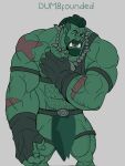  barazoku beard body_hair bottomwear chest_hair clothing facial_hair green_body green_skin hairy hi_res himbo humanoid loincloth male muscular muscular_male nipples orc orcus_challenge rickleone solo 