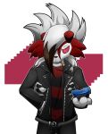  aggressive_retsuko anthro beverage_can canid canine cigarette clothing cosplay crossover crossover_cosplay dusky_fox fur generation_7_pokemon haida jacket leather leather_clothing leather_jacket leather_topwear lycanroc male mammal midnight_lycanroc multicolored_body multicolored_fur nintendo pattern_clothing pokemon pokemon_(species) red_body red_fur sanrio smoking solo striped_clothing stripes topwear video_games white_body white_fur 