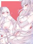  2girls blur_censor braid breasts censored copyright_request elbow_gloves fingerless_gloves futa_with_female futanari gloves hair_ornament highres kupa_(jesterwii) large_breasts long_hair mole mole_on_breast mole_under_eye multiple_girls nipples nude penis pussy red_background red_eyes sex simple_background single_braid vaginal very_long_hair yellow_eyes 
