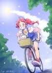  1girl ahoge bicycle blue_footwear commentary_request fuwa_(precure) grin ground_vehicle headband highres hoshina_hikaru jewelry necklace pink_eyes pink_hair precure smile solo star_twinkle_precure tuqi_pix twintails 