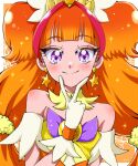  1girl amanogawa_kirara blush cure_twinkle earrings gloves go!_princess_precure highres jewelry magical_girl ofutonnnineko orange_hair precure purple_eyes smile solo star_(symbol) star_earrings white_gloves 