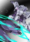  absurdres assault_visor cable claw_(weapon) clenched_hand disembodied_limb energy_claws glowing gradient gradient_background gundam gundam_suisei_no_majo highres looking_to_the_side mecha michaelis_(mobile_suit) mobile_suit no_humans robot science_fiction shibukawa_daisuke solo weapon 