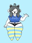  anthro clothing dimsun female gesture grey_hair hair legwear one_eye_closed owo panties pubes short_stack simple_background solo stockings temmie_(undertale) undertale undertale_(series) underwear video_games waving waving_at_viewer wink 