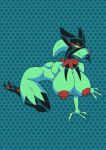  animal_humanoid anthro arm_under_breasts big_breasts black_body breasts collar felid felid_humanoid female generation_9_pokemon glistening glistening_body green_body hi_res humanoid mammal mammal_humanoid meowscarada nintendo nipples pokemon pokemon_(species) psychodelic red_nipples red_nose rentressy smile solo video_games white_eyes 