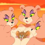  2022 anthro areola breasts felid female group hi_res jerry_mouse larger_female lion lonbluewolf male male/female mammal metro-goldwyn-mayer mouse murid murine nipples pantherine rodent size_difference smaller_male tom_and_jerry 