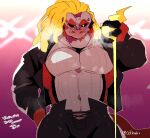  anthro anthrofied black_sclera bodily_fluids clothed clothing crocodilian fire generation_9_pokemon hyaku_(artist) kemono male muscular nintendo pokemon pokemon_(species) red_body reptile scalie skeledirge sweat tongue video_games yellow_eyes 