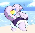 ambiguous_gender beach big_breasts blush breasts clothing diaper diaper_fetish diaperfurry food generation_6_pokemon goodra goodrament hi_res huge_breasts hyper hyper_breasts nintendo pokemon pokemon_(species) popsicle popsicle_in_mouth popsicle_melting seaside swimwear video_games 
