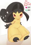  2022 2_toes absurd_res bangs black_body black_skin blush blush_lines english_text featureless_crotch feet female flat_chested freckles generation_3_pokemon gloves_(marking) hair_mouth hi_res humanoid leaning leaning_on_wall looking_at_viewer markings mawaifu mawile meme nintendo nude parted_bangs pokemon pokemon_(species) pseudo_hair red_eyes sharp_teeth solo strip_meme teeth text toes twitter video_games yellow_body yellow_skin 