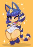  absurd_res animal_crossing ankha_(animal_crossing) anthro cat_tail domestic_cat felid feline felis female hi_res mammal nintendo one_eye_closed short_stack solo thedeirdre96 thick_thighs v video_games wide_hips wink 