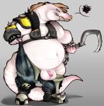  alligator alligatorid anthro balls big_balls big_butt blizzard_entertainment butt chain clothed clothing clothing_aside clothing_lift cosplay costume crocodile crocodilian crocodylid facial_piercing fakeanna genitals hi_res hook male muscular nose_piercing overhanging_belly overwatch overweight overweight_male penis piercing reptile roadhog roadhog_(overwatch) scalie slipping slipping_out small_penis solo thick_tail vein veiny_penis video_games 