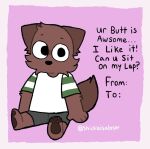  anthro black_eyes bottomwear brown_body brown_fur canid canine canis clothed clothing domestic_dog english_text fur hi_res male mammal ohmygoditguppy shirt shorts t-shirt text topwear 