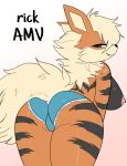  absurd_res andromorph anthro arcanine bedroom_eyes bent_over bottomwear breasts butt clothing cutoffs daisy_dukes denim denim_clothing exposed_breasts female fluffy fluffy_tail generation_1_pokemon hi_res hotpants humanoid intersex narrowed_eyes nintendo orange_body orange_eyes pokefur pokemon pokemon_(species) rickamv seductive seductive_mouth seductivesmile shorts solo video_games 