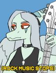  anthro blue_body clothed clothing dinosaur english_text fang_(gvh) feathered_wings feathers female goodbye_volcano_high guitar hair half-closed_eyes long_hair long_snout makeup meme musical_instrument narrowed_eyes orange_eyes plucked_string_instrument pterodactylus pterosaur reaction_image reptile scalie silver_hair snoot_game_(fan_game) snout solo string_instrument text unknown_artist video_games wings 