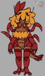  2022 4_eyes 4_fingers 4_toes 8_limbs accessory animal_humanoid antennae_(anatomy) anthro arthropod arthropod_humanoid barefoot big_breasts blonde_hair bottomless breasts brown_eyes claws cleavage clothed clothing collarbone colored crustacean crustacean_humanoid digital_drawing_(artwork) digital_media_(artwork) ebii_(ebiinari) ebiinari feet female finger_claws fingers fluffy fluffy_hair freckles front_view full-length_portrait genitals grey_background hair headband headgear headgear_only headwear headwear_only hi_res hidden_eyes humanoid mandibles marine marine_humanoid monster mostly_nude multi_eye multi_leg multi_limb portrait prehensile_feet pussy red_body red_scales scales segmented_body shrimp shrimp_humanoid shrimp_tail signature simple_background smile solo subject_3b11 tan_body tan_skin toes tongue top_only topwear watermark 
