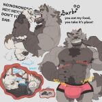  anthro bulge burping burping_in_face canid canine duo fur grey_body grey_fur hi_res higgsfigs internal male male/male mammal musclegut muscular muscular_male open_mouth oral_vore organs picking_teeth rumbling_stomach size_difference stomach tongue tongue_out vore white_body white_fur 
