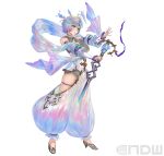  1girl attack breasts fire_emblem fire_emblem_heroes floating floating_object gradient_clothes holding holding_weapon large_breasts multicolored_eyes multicolored_hair official_art open_pants pants seidr_(fire_emblem) short_hair solo thick_thighs thigh_strap thighs weapon yoshiku_(oden-usagi) 