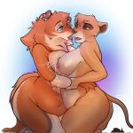  anthro big_breasts blue_eyes bodily_fluids breast_squish breasts breasts_frottage canid canine canis cheek_tuft disney domestic_dog duo facial_tuft felid female female/female floppy_ears french_kissing fur hi_res interspecies kissing lactating lion looking_at_another mammal milk navel neck_tuft nefitail nipples nude overweight overweight_anthro overweight_female pantherine purple_eyes saliva saliva_string squish standing tan_body tan_fur the_lion_king thick_thighs tongue tongue_out tuft vitani voluptuous_female wrist_grab 