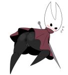 anus blush bodily_fluids cloak cloak_only clothing darky female genitals hi_res hollow_knight hornet_(hollow_knight) pussy simple_background solo sweat sweatdrop team_cherry video_games white_background 