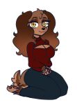  anthro bird_dog brown_body brown_fur canid canine canis cleavage_cutout clothed clothing cocker_spaniel domestic_dog female fur hands_together hi_res hunting_dog katanagirl kneeling mammal meghan_(potato565) solo spaniel sweater topwear turtleneck yellow_eyes 