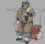  2022 absurd_res anthro asian_clothing belly clothing east_asian_clothing fundoshi hi_res humanoid_hands japanese_clothing kemono male mammal moobs nipples osansyoup overweight overweight_male solo suid suina sus_(pig) towel towel_on_shoulder underwear wild_boar 