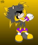  2022 afrosoricid anthro black_body black_fur clothing evil_face footwear fur gloves handwear hi_res looking_at_viewer male mammal narrowed_eyes sega sharp_teeth shoes sirjzau smile solo sonic_the_hedgehog_(series) teeth tenrec yellow_eyes zau_the_tenrec 