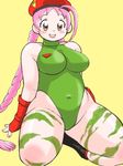  blush braid breasts cammy_white cammy_white_(cosplay) cleavage cosplay kneeling kouchi_yukie leotard pink_hair plump smile takamare!_takamaru 