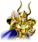  araki_shingo capricorn_shura evil_smile gold helmet horns knights_of_the_zodiac lowres male male_focus oldschool portrait saint_seiya shoulder_pads smile 