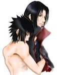  akatsuki_(naruto) black_eyes black_hair brother brothers cloak family hug incest male male_focus naruto riochance7 siblings uchiha_itachi uchiha_sasuke undressing yaoi 