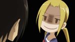  blonde_hair brown_eyes chibi grin hagimura_suzu long_hair ribbon school_uniform screencap seitokai_yakuindomo smile tsuda_takatoshi twintails you_gonna_get_raped 