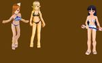  archer bikini black_eyes black_hair blonde_hair brown_eyes brown_hair cleric enchanter fiesta_online fighter legs_crossed mage paladin red_hair scout swimsuit warrior 