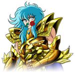  araki_shingo beauty_mark blue_hair flower gem gems gold helmet knights_of_the_zodiac lowres male male_focus mole oldschool pisces_aphrodite portrait rose saint_seiya 