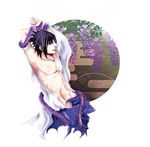  black_eyes black_hair flower flowers male_focus naruto riochance7 solo uchiha_sasuke 