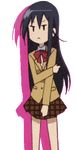 amakusa_shino animated animated_gif armband black_hair chibi dark_hair gif long_hair lowres nervous purple_hair ribbon school_uniform seitokai_yakuindomo skirt 