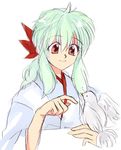  bird female green_hair japanese_clothes kimono long_hair red_eyes scar-let smile solo white_background yu_yu_hakusho yukina_(yu_yu_hakusho) yuu_yuu_hakusho 