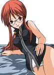  artist_request bow breasts brown_eyes cleavage elite_four face female glasses hair_bow hips huge_breasts kanna_(pokemon) large_breasts legs lingerie lips long_hair long_legs lying nintendo panties pantyshot pokemon pokemon_(game) pokemon_firered_and_leafgreen pokemon_rgby ponytail popped_collar red_eyes red_hair shirt shoes sitting skirt skirt_lift skirt_up sleeveless smile solo thighs underwear wide_hips 