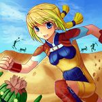  belt blonde_hair blue_eyes bodysuit braid breasts cactoid cactuar ddd desert female final_fantasy final_fantasy_xii kneehighs long_hair outdoors penelo sky solo twin_braids wristband 