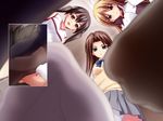  3girls ayashima_honoka brown_hair character_request feet femdom footwear kominami_mao leggings legwear mainichi_ga_m multiple_girls nylons smothering socks stockings thighhighs yoshinokawa_yurina 